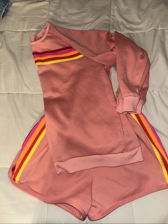 Other - Girls' Pink Stripe-Accent Sweatshirt Dress and Shorts Set